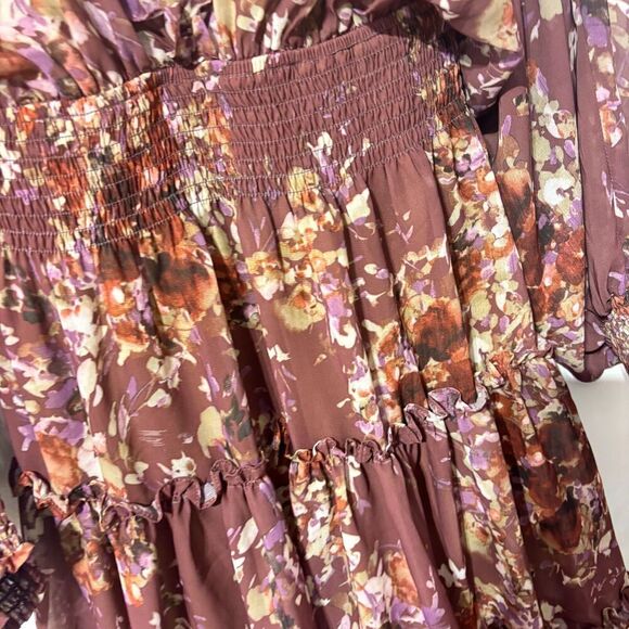 Anna Cai New York Womens Brown Smocked Ruffle Boho Fit & Flare Dress Size Medium - Picture 6 of 8